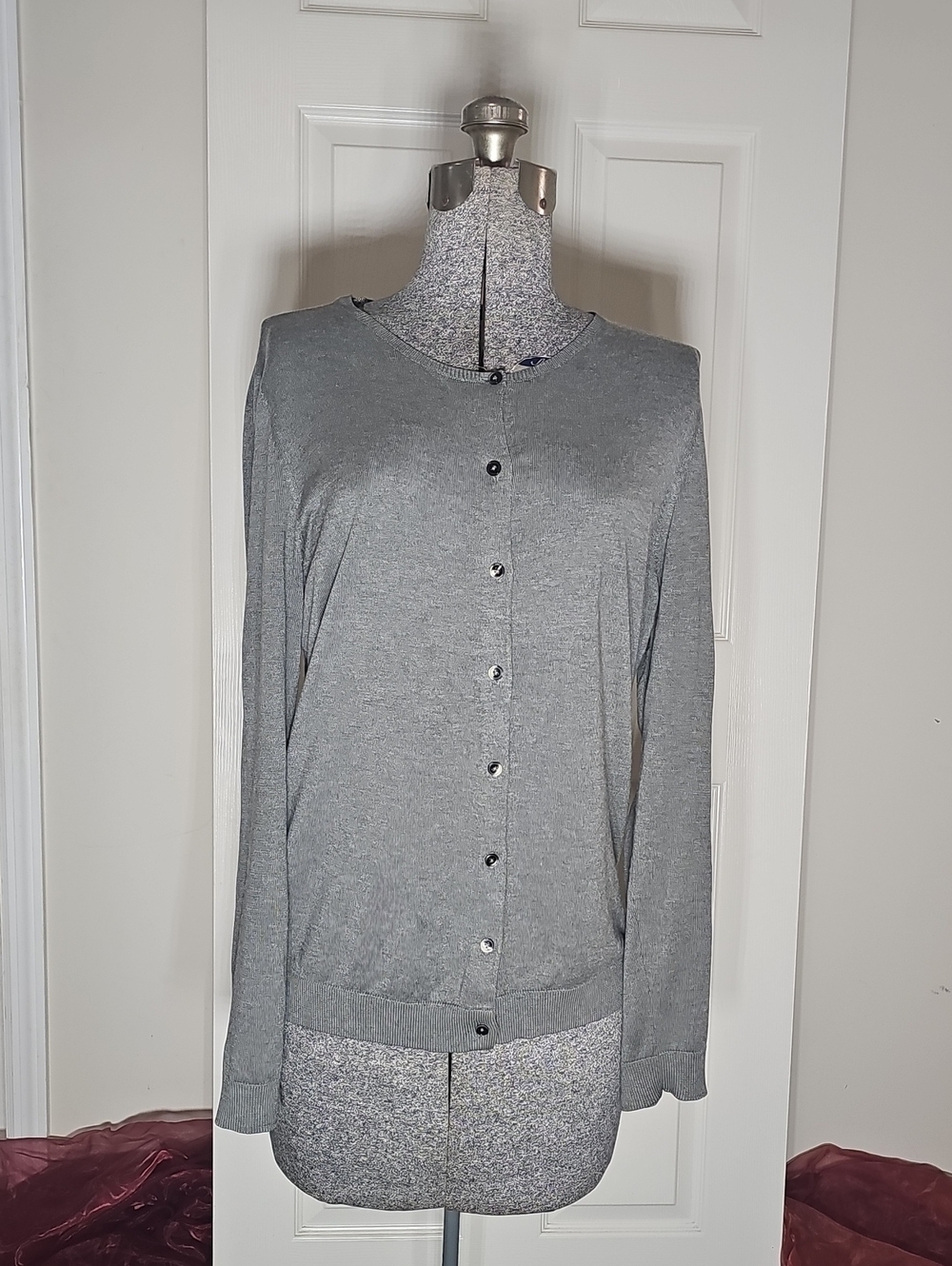 Ann Taylor Gray Silk Blend Fine Knit Button Front Cardigan Sweater Size XL
